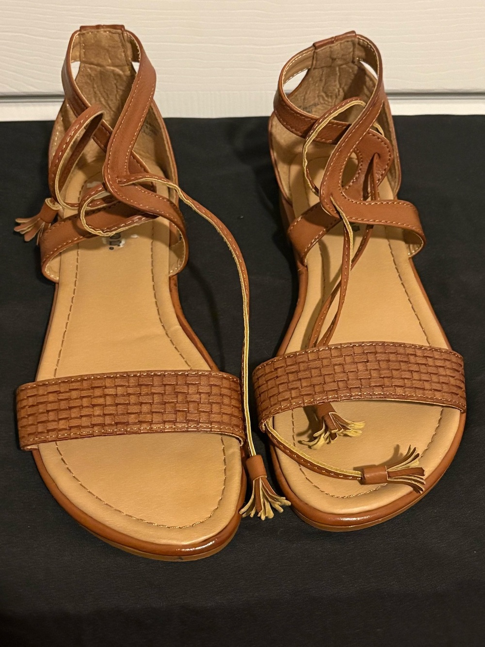 Women’s Tan Woven Front Lace-Up Sandals